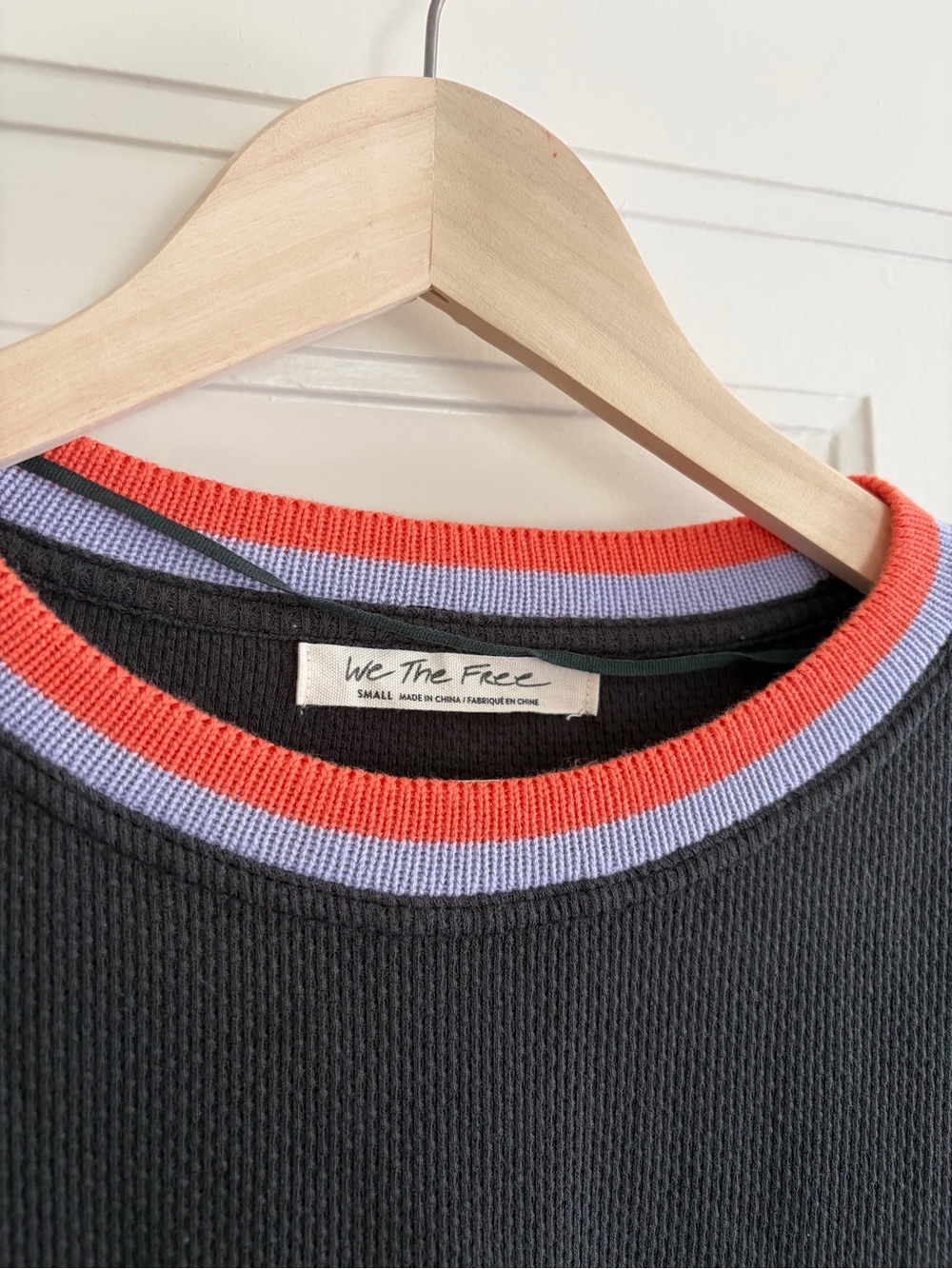 Free People We The Free Black Ribbed Long Sleeve with Coral & Lavender Trim